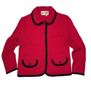 Castleberry Red / Black‎ Trim Knit Blazer Jacket Women's Size 10